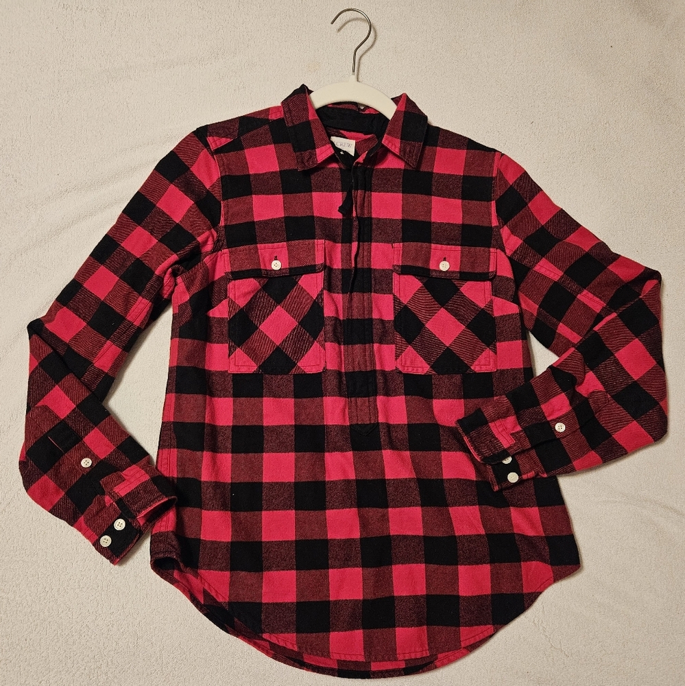 J Crew XXS plaid flannel quarter zip